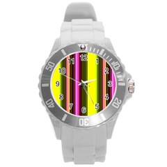 Stripes Abstract Background Pattern Round Plastic Sport Watch (l) by Simbadda