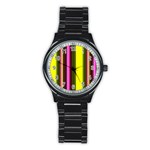 Stripes Abstract Background Pattern Stainless Steel Round Watch Front