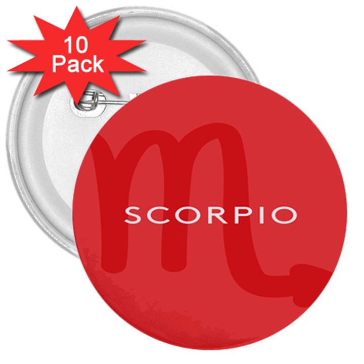 Zodiac Scorpio 3  Buttons (10 pack) 