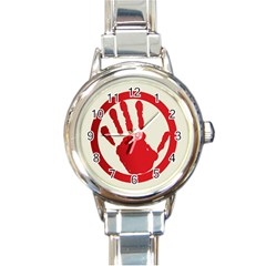 Bloody Handprint Stop Emob Sign Red Circle Round Italian Charm Watch by Mariart