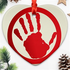 Bloody Handprint Stop Emob Sign Red Circle Ornament (heart) by Mariart