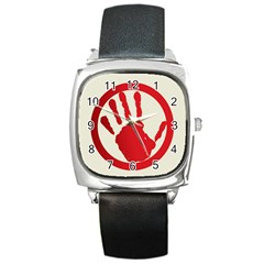 Bloody Handprint Stop Emob Sign Red Circle Square Metal Watch by Mariart