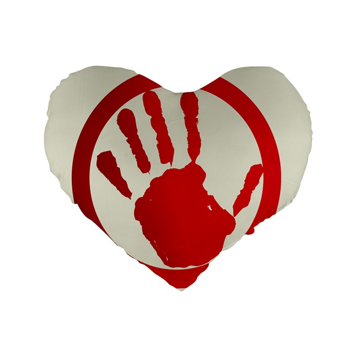 Bloody Handprint Stop Emob Sign Red Circle Standard 16  Premium Flano Heart Shape Cushions