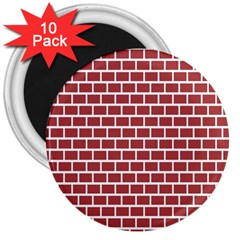 Brick Line Red White 3  Magnets (10 Pack)  by Mariart