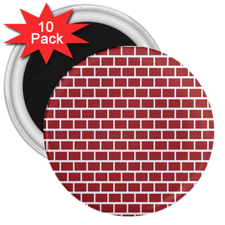 Brick Line Red White 3  Magnets (10 pack) 