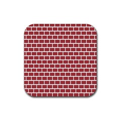 Brick Line Red White Rubber Coaster (square)  by Mariart