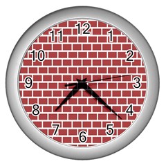 Brick Line Red White Wall Clocks (silver)  by Mariart