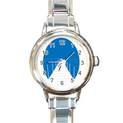 Bridge Sea Beack Blue White Round Italian Charm Watch by Mariart