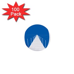 Bridge Sea Beack Blue White 1  Mini Buttons (100 Pack)  by Mariart