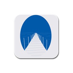 Bridge Sea Beack Blue White Rubber Square Coaster (4 Pack) 