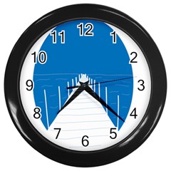 Bridge Sea Beack Blue White Wall Clocks (black)