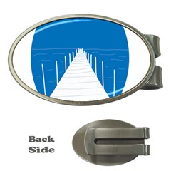 Bridge Sea Beack Blue White Money Clips (oval)  by Mariart