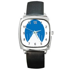 Bridge Sea Beack Blue White Square Metal Watch by Mariart