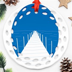 Bridge Sea Beack Blue White Ornament (round Filigree) by Mariart