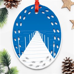 Bridge Sea Beack Blue White Ornament (oval Filigree) by Mariart