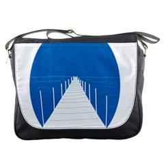 Bridge Sea Beack Blue White Messenger Bags by Mariart