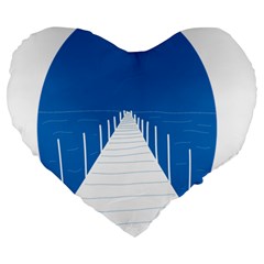 Bridge Sea Beack Blue White Large 19  Premium Heart Shape Cushions by Mariart