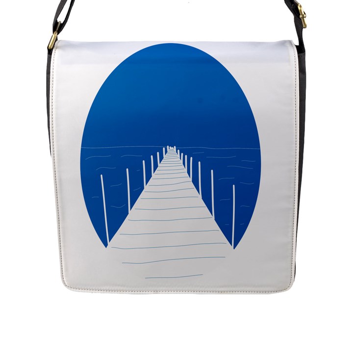 Bridge Sea Beack Blue White Flap Messenger Bag (L) 