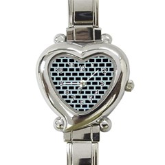 Bricks Black Blue Line Heart Italian Charm Watch by Mariart