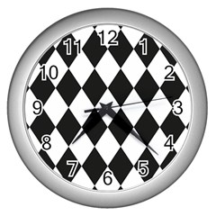 Broken Chevron Wave Black White Wall Clocks (silver)  by Mariart