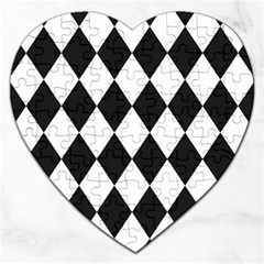 Broken Chevron Wave Black White Jigsaw Puzzle (heart) by Mariart