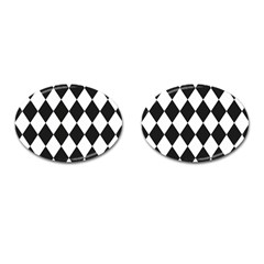 Broken Chevron Wave Black White Cufflinks (oval) by Mariart