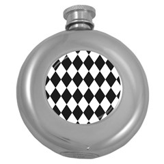 Broken Chevron Wave Black White Round Hip Flask (5 Oz) by Mariart