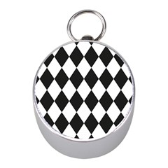 Broken Chevron Wave Black White Mini Silver Compasses by Mariart