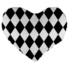 Broken Chevron Wave Black White Large 19  Premium Flano Heart Shape Cushions by Mariart