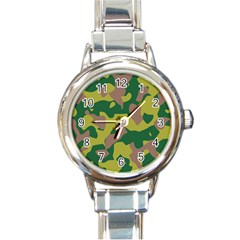 Camouflage Green Yellow Brown Round Italian Charm Watch