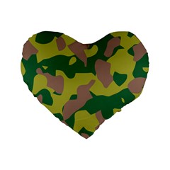 Camouflage Green Yellow Brown Standard 16  Premium Heart Shape Cushions by Mariart