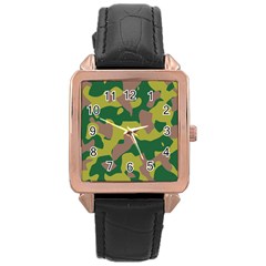 Camouflage Green Yellow Brown Rose Gold Leather Watch  by Mariart