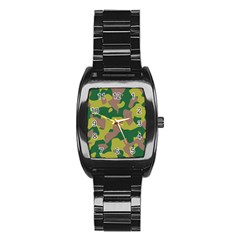 Camouflage Green Yellow Brown Stainless Steel Barrel Watch by Mariart