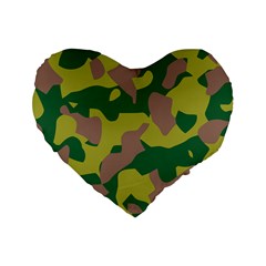 Camouflage Green Yellow Brown Standard 16  Premium Flano Heart Shape Cushions by Mariart