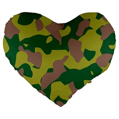 Camouflage Green Yellow Brown Large 19  Premium Flano Heart Shape Cushions by Mariart