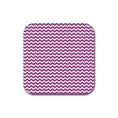 Chevron Wave Purple White Rubber Coaster (square)  by Mariart