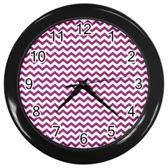 Chevron Wave Purple White Wall Clocks (black) by Mariart