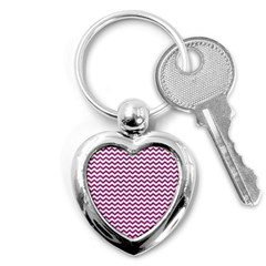 Chevron Wave Purple White Key Chains (heart) 