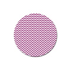 Chevron Wave Purple White Magnet 3  (round) by Mariart