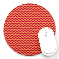 Chevron Wave Red Orange Round Mousepads by Mariart