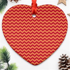 Chevron Wave Red Orange Ornament (heart)