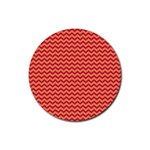 Chevron Wave Red Orange Rubber Round Coaster (4 pack)  Front