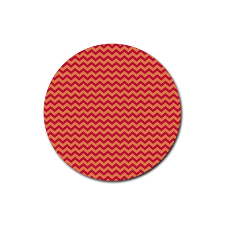 Chevron Wave Red Orange Rubber Round Coaster (4 pack) 