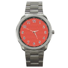 Chevron Wave Red Orange Sport Metal Watch by Mariart