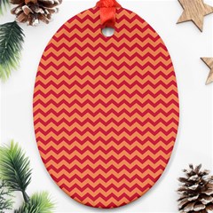 Chevron Wave Red Orange Oval Ornament (two Sides) by Mariart