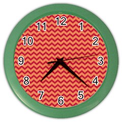 Chevron Wave Red Orange Color Wall Clocks by Mariart