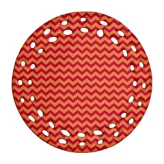 Chevron Wave Red Orange Round Filigree Ornament (two Sides) by Mariart