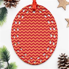 Chevron Wave Red Orange Oval Filigree Ornament (two Sides) by Mariart