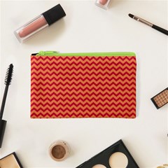 Chevron Wave Red Orange Cosmetic Bag (xs) by Mariart