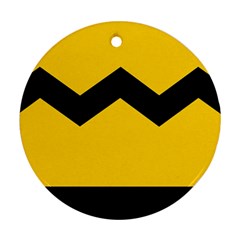 Chevron Wave Yellow Black Line Ornament (round) by Mariart